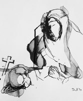 "Mary Magdalene and Skull" Pen and Ink, A4 Cartridge Paper (2014)