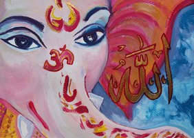 "Unity: Ganesh Allah", Mixe Media, 2014) - Private collection